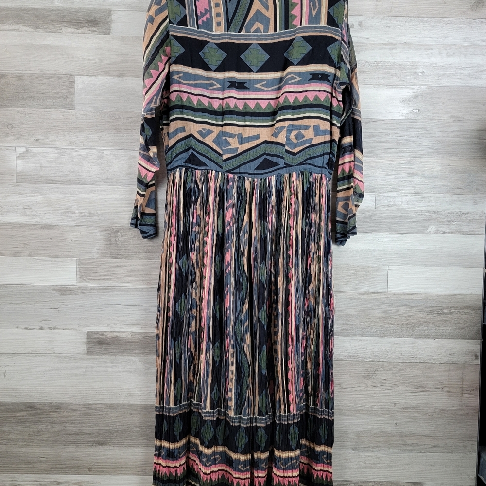 Vintage 80s Her Style Sheer Cotton Button Front Pleated Maxi Dress Size LG NWT - Picture 8 of 16